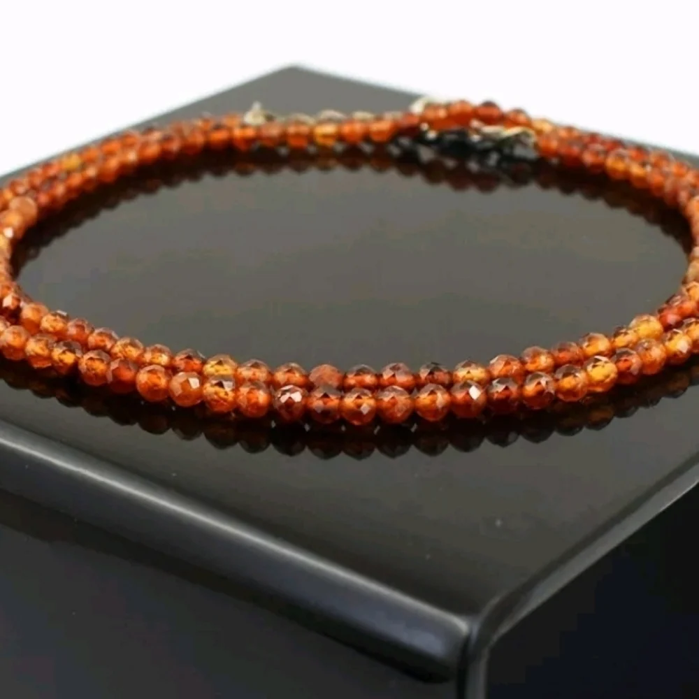 Natural Hessonite Garnet 49 Cts Round Faceted Gemstone Beaded 20